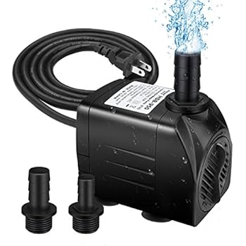 Winkeyes 400GPH Water Pump with 48 Hours Anti Dry Burning, Ultra Quiet 25W Submersible Fountain Aquarium Fish Pond Hydroponic Pump with 6.9ft High Lift, 5.9ft Power Cord, 2 Nozzles