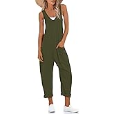 Nfsion Womens V Neck Jumpsuit Casual Loose Tank Sleeveless Overalls Wide Leg Long Pants Romper with Pockets