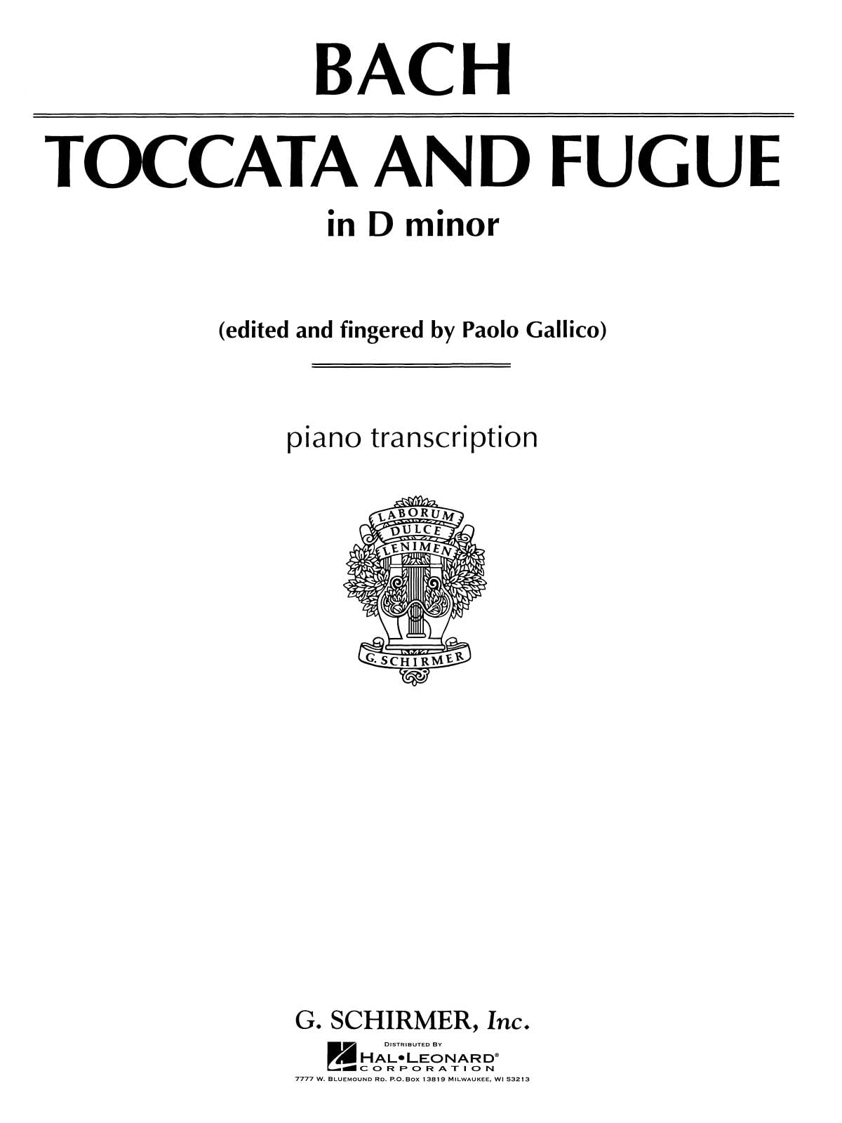 J.S. Bach Toccata And Fugue In D Minor For Piano Bwv565 (Tausig) Pf