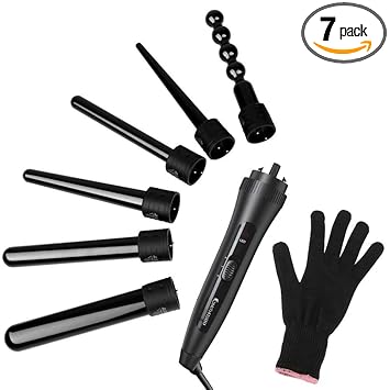 6 In 1 Hair Curling Wand And Curling Iron Set With 6 Interchangeable Ceramic Barrels And Heat Resistant Gloveblack 035 1 14 Inch Hair Curler For
