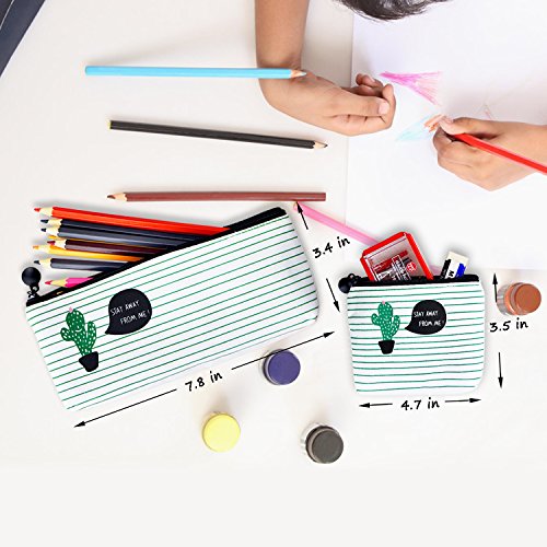 YOUSHARES 6 Packs Cactus Pencil Case Bundle – Cute Canvas Pencil Bag for Pencils & Pens or Small Makeup (6PCS(Green))