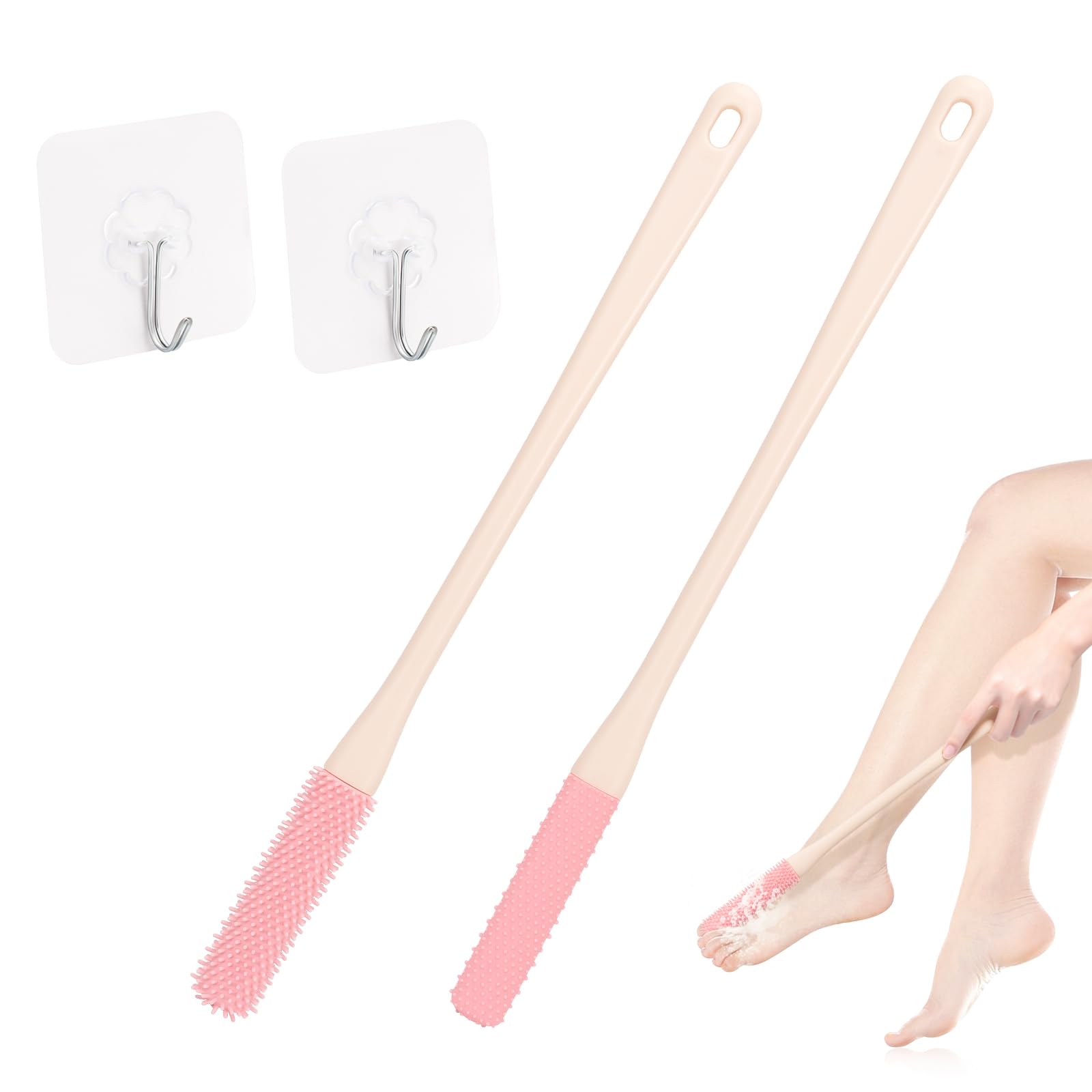 Photo 1 of 2Pack Toe Cleaning Brush, Between Toe Gap Cleaning Scrubber, Foot Scrubber for Shower, Long Handle Feet Scrub Brush, Foot Cleaner Scrub Foot Care Cleaner for Elderly, Men Women - Pink