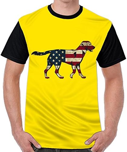 Aabigale American Flag Dog Mens Funny T-Shirts Casual Tops Yellow