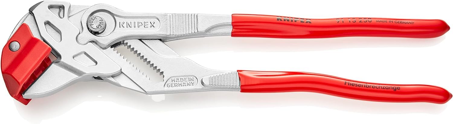 KNIPEX Tile Breaking Pliers Self-Service Card Chrome-Plated with Plastic Coating 250 mm, 91 13 250 SB