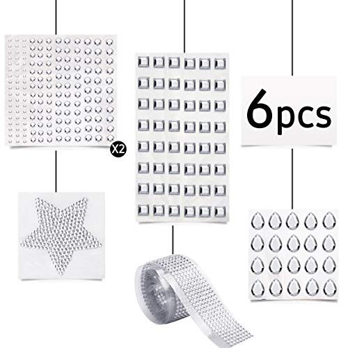 Moi Doi Rhinestones Stickers, Silver Self Adhesive Crystal Gem Sticker, Assorted Size and Shapes Flatback Diamond Stickers, Bling Jewels Crafts DIY Decor for Festival Carnival, 6 Sheets - Thumbnail 7