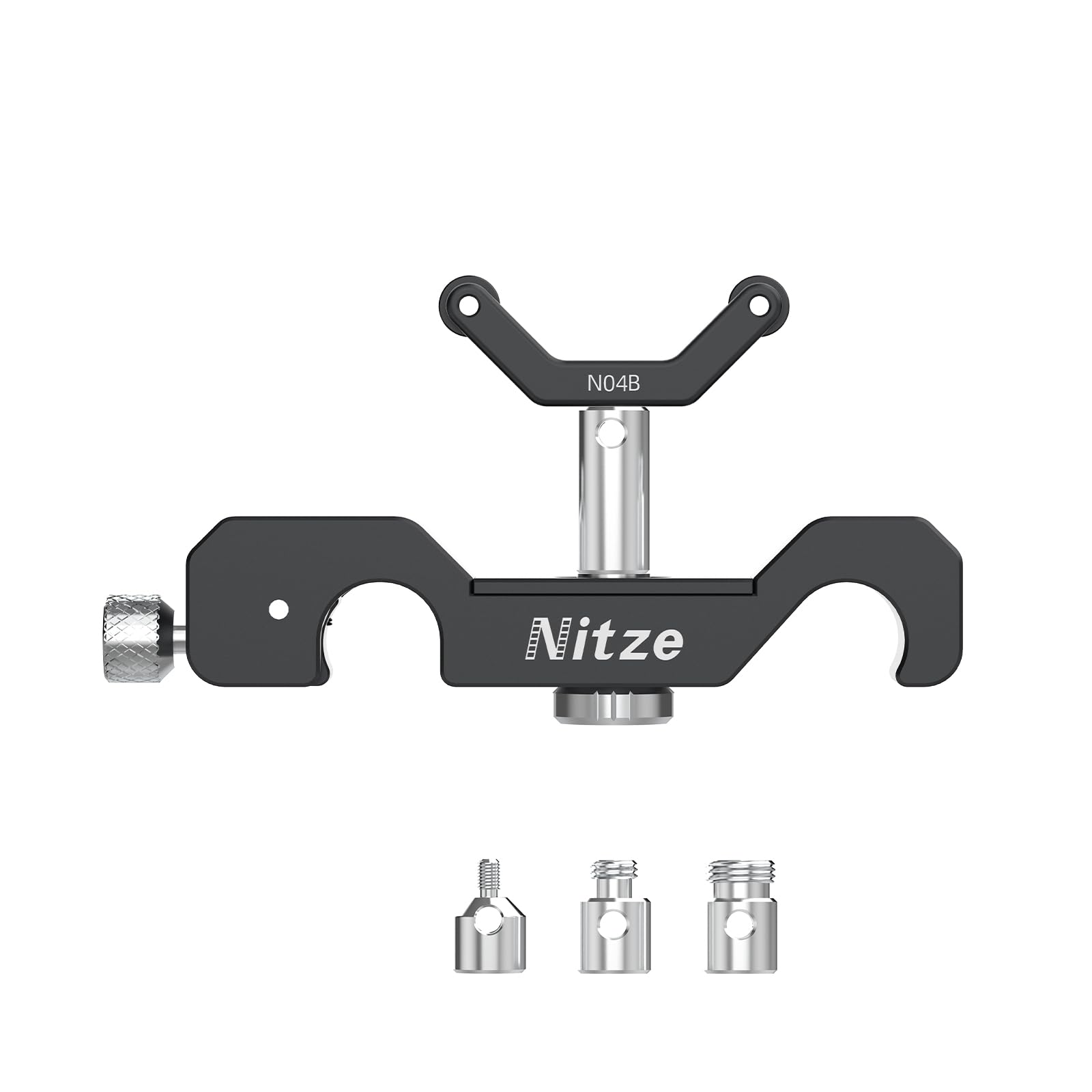 Nitze 15mm Universal Lens Support, Lens Bracket with Rolling Y-Bracket, 1/4" Height Extension Post and 1/4", 3/8", M3 Caps, Compatible with Heavy Long Lens - N04B