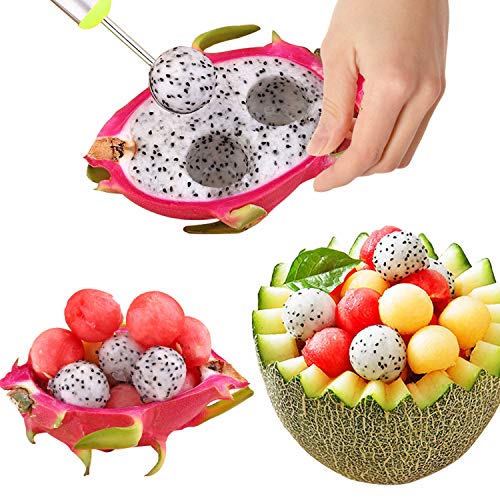 4 Pack Fruit Slicer Carving Set, Stainless Steel Watermelon Windmill Slicer Corer Cutter Knife Tongs & Fruit Scoop Dig Pulp Separator & Melon Baller Scoop and Fruit Carving Knife - Thumbnail 3