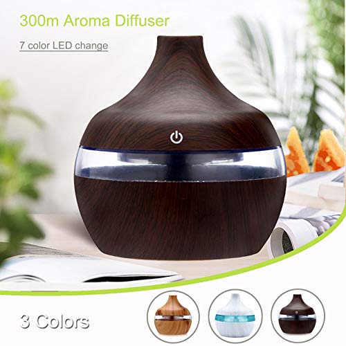 Humidificador Mini - Humidificador de aromaterapia de Primera con Tanque de Agua de 300ml,Humidificador Ultrasónico Silencioso con Niebla Fría, Apagado Automático y Función de Luz Nocturna (marrón)