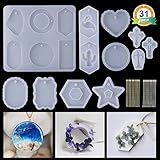LET'S RESIN 11Pcs Resin Casting Molds with 20pcs Bead Chains, Big Size Resin Pendant Molds, Silicone Molds for Epoxy Resin, Plaster, Soy wax, etc