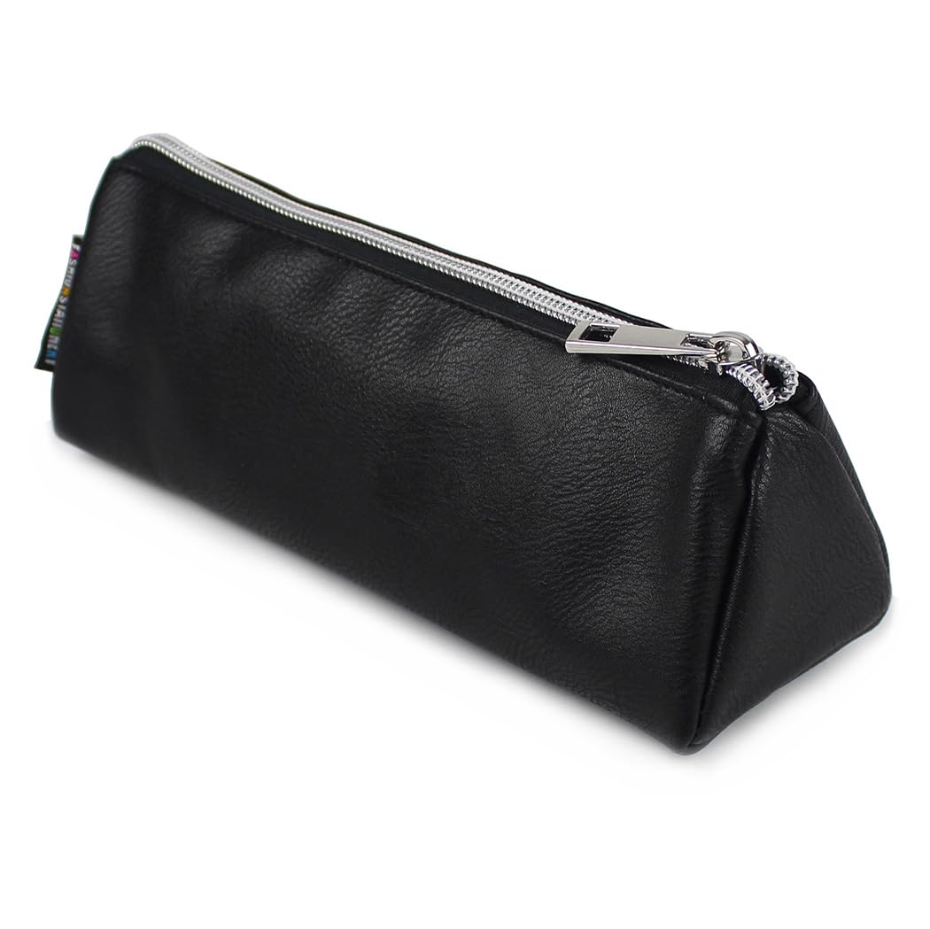 Fashion Stationery Pencil Case for Girls Women Thin Mini Slim Aesthetic Black Lilac Plain Pencil Cases for Teenagers Girl at Secondary High School or a Small Cosmetic Make Up Case (Black)