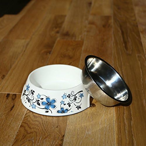 Mainstreet Dog Bowls Set with Elegant Stylish Floral Pattern 28oz/800ml Dog Cat Stainless Steel and Plastic Food Feeder Water Dispenser Bowls Anti-skid Suitable for Cats and Small Medium Dog