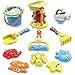 GrowthPic Kids Beach Sand Toy Set with Bucket, Sand Wheel, Watering Can, Shovel, Rake, Rolling Rake and 5 Sea Creatures Molds and Sand Tool Play Set for Babies and Toddlers