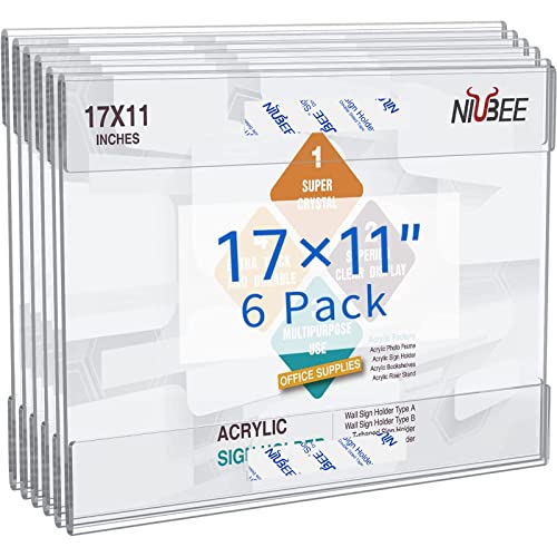 NIUBEE Acrylic Sign Holder 11 x 17 Horizontal Wall Mount Sign Holders