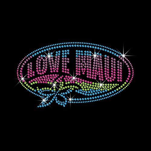 Crystal Love Maui iron on rhinestone motif with flowers 7" By 3.9"