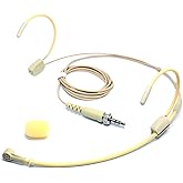 YPA MICROPHONES 6028 Headset Headworn Microphone - 3.5mm Thread Screw Lock for Sennheiser Wireless Bodypack Transmitter – Beige Uni-Directional