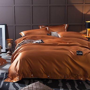 Amazon Co Jp Wwqy ベッドトッピング シルク マット サテン 上質コットン生地 手作り 4ピース 掛け布団カバーセット 枕カバー2枚 フラットシーツ 1枚 クイーン ホーム キッチン