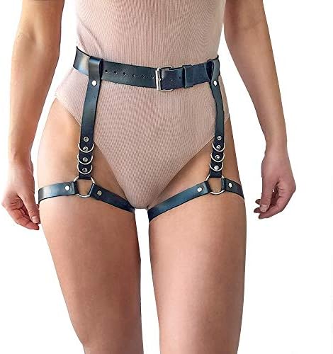 Leg Harness Garter Belt Soft PU Leather Adjustable Waist Elastic Leg Punk Black Harness Garter
