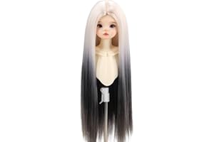 Yutotue BJD Hair for 1/3 1/4 1/6 Doll Wig Straight Soft Gradient Color Durable DIY Wigs Accessories (for 1/4 BJD Doll,White t