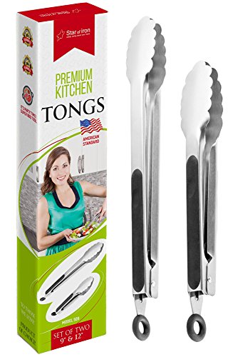 Tongs Metal Tongs Salad Tongs - Kitchen Utensil Set Of 2 - Serving Tongs 9 Inch And Grill Tongs 12 Inch - Kitchen Tongs For Cooking - Salad Tongs For Serving - Cooking Utensils - Serving Utensils