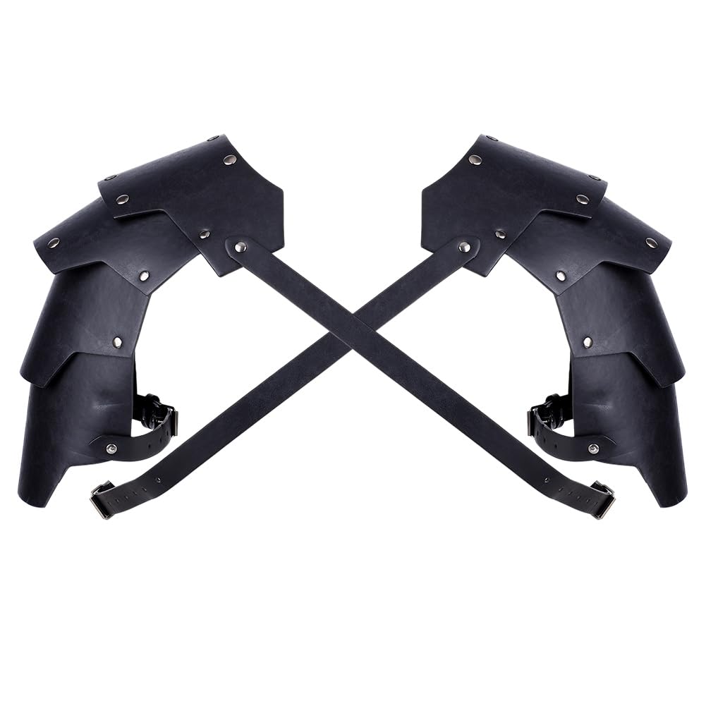 CRAFTYMELODY Medieval Faux Leather Double Pauldron Black Vintage Mercenary Knight Shoulder Imitation Leather Viking Double Pauldrons Renaissance Costume Accessories for Mercenary Knight Cosplay
