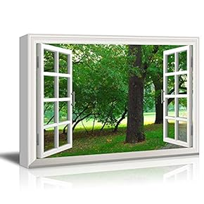 Creative Window View Canvas Prints Wall Art - Park in Autumn - 24" x 36"