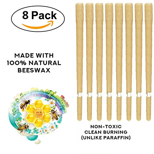 All Natural Beeswax Cylinders Candling Cones 100% Non-Toxic Beeswax Candles -8 Pack- Protective Disk Included (4)