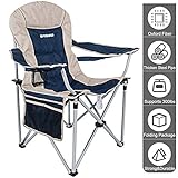FUNDANGO Folding Camping Chair Outdoor Armchair Portable Camping Gear Oversize with High Back Headrest Breathable, Cup Holder and Armrest Heavy Duty for Backpacking/Travel/Beach/Picnic with Carry Bag