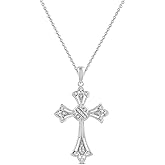 Amazon Essentials Sterling Silver Diamond Accent Cross Pendant Necklace, 18"