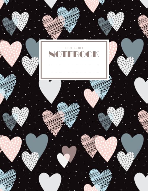 Dot Grid Notebook: Large Dotted Journal (8.5 x 11 inches), Composition Notebook with Hearts, Black Dotted Notebook for Woman