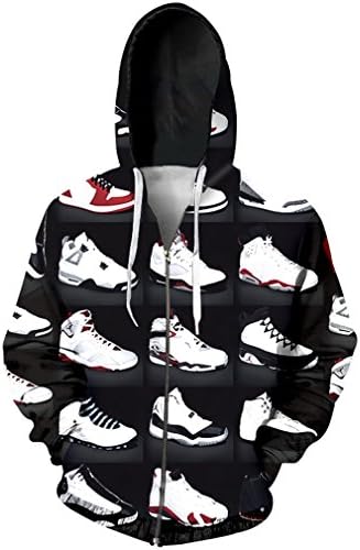 KovLee New Hoodie Zipper Men Sweatshirts Classic Shoes 3D Print Unisex Hip Hop Streetwear Hooded Zipper Coat Brand Clothing J23 Hooded Zipper XL