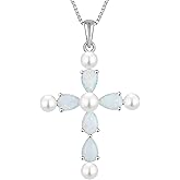YL Cross Necklace 925 Sterling Silver Freshwater Pearls Pendant Birthstone Religious Jewelry for Women