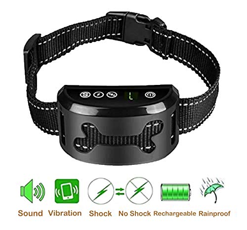 Rock&Dog [New Version] No Shock Barking Collar Rechargeable Anti-Bark Control Collar with Beep/Vibration/Shock Training Mode, Free E-book 90 Tips and Techniques for Training Man’s Best Friend