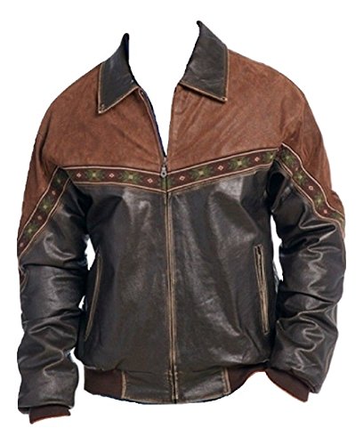 Bestzo Mens Western Brando Style Biker Cow Leather & Suede Jacket  Brown XL - Thumbnail 2