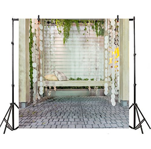 LFEEY 10x10ft Beautiful Wooden Front Porch Swing Backdrop Home Backyard Private Garden Wooden Bench Photography Background Portraits Girls Kids Children Photo Booth Props