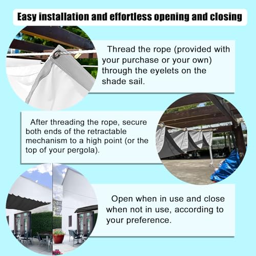 Extendable Wave Sun Sail, HDPE Sun Protection Pergola Replacement Shade Cover, Adjustable Protection Against UV Rays Awning, Adjustable Sun Sail for Balcony, 0.6 x 3 m, Dark Grey