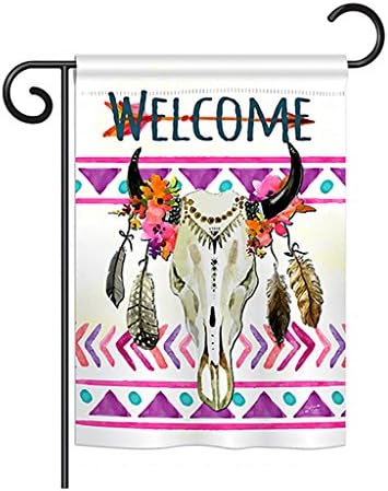Angeleno Heritage - Bohemian Bull Skull Country &amp; Primitive - Everyday Southwest Impressions Decorative Vertical Garden Flag 13" x 18.5" Printed In USA