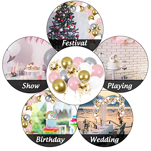 LovesTown Balloon Arch Garland Set,120 Pcs White Pink Gold Latex Balloons White Gold Confetti Balloons Baby Shower Ballons for Girl Wedding Birthday Graduation Party Decorations