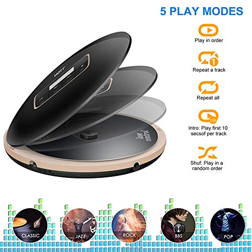 HOTT Portable CD Player Personal Small Walkman CD Disc Player, with Electronic Anti-Skip Anti-Shock Protection (Black)