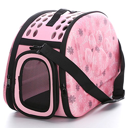 Soft-Sided Portable Pet Dog Cat Travel Carrier Cage Foldable Travel Freight Cage - Strength Comfy EVA Dog Cat Carrier Bag Travel Cage (Pink)
