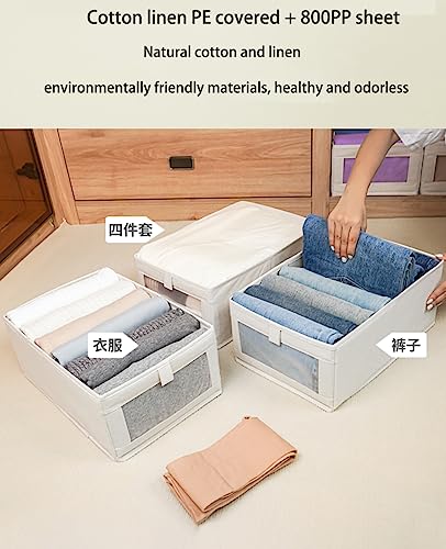 Ymlike Clothes Storage Organizer, Stackable Cotton Drawer Closet Box with Transparent Mesh Window and Handle, Store bag for Clothing, Jeans, Bras, Leggings, Sweaters, (2 Pack, Beige)