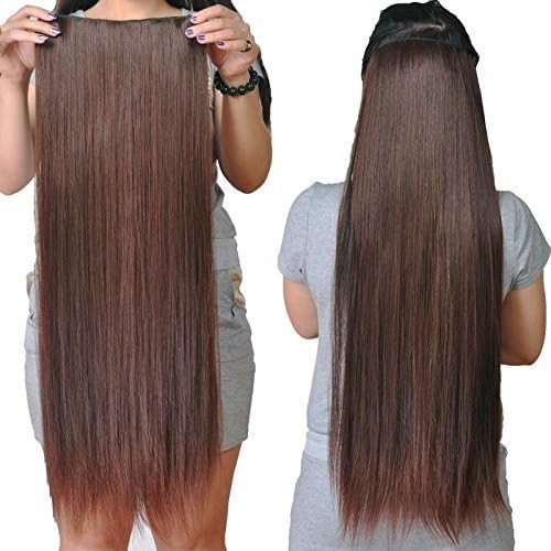 Artifice® 5 Clips Straight Hair Extension High Temperature Synthetic Fiber 26" 150g Maroon with Brown