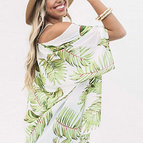 Women Casual Floral Short Sleeve Chiffon Kimono Shawl Sheer Cover Up Top - Thumbnail 3