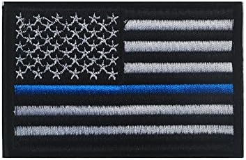 USA Flag Velcro Tactical Patch American Flag US United States of America Military Uniform Emblem Patches, Black &amp; White with Blue Line