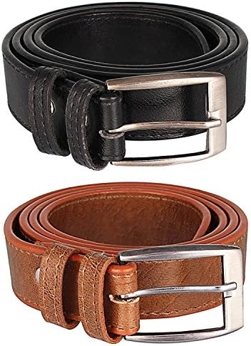 HOB London Fashion Men's Synthetic Belt (Black and Brown, 36W x 34L) - Combo Pack