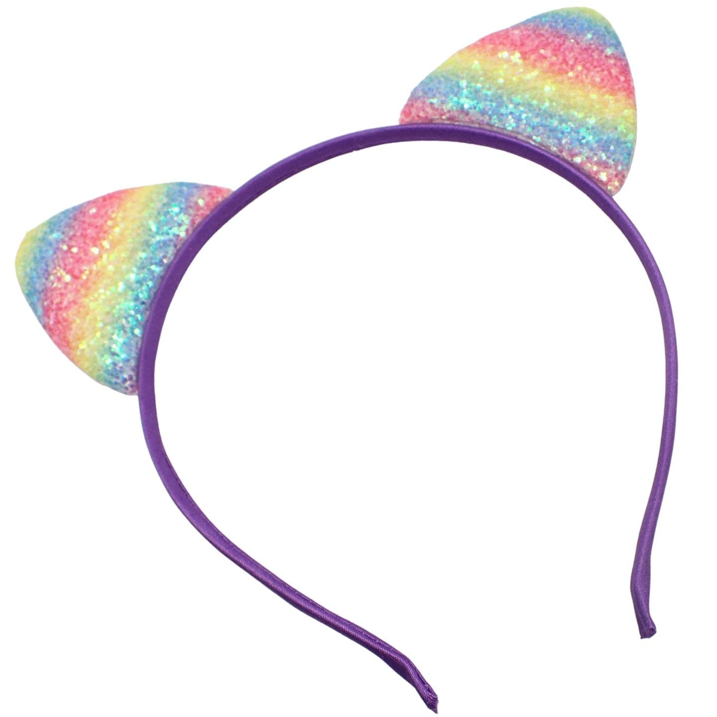 Topkids Accessories Cat Ears Cat Headbands Black Cat Headband Adult Kids Animal Fancy Dress Costume Fluffy Cat Ears Sequin Cat Ears World Book Day Costume (Rainbow)