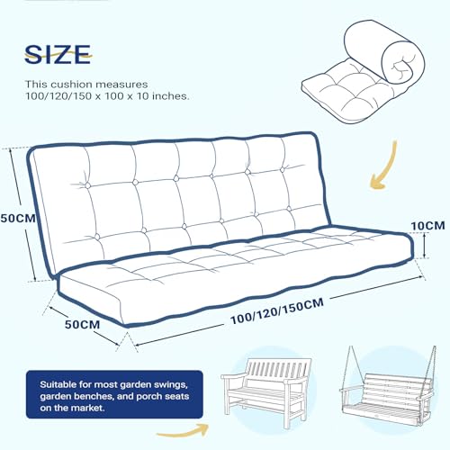 ZxrFxr Waterproof Swing Seat Cushions: 2/3/4 Seater Thick Patio Bench with Anti Slip Stripor Garden Furniture Pad for Stylish Garden Decoration (Dark Grey, 120x100cm)