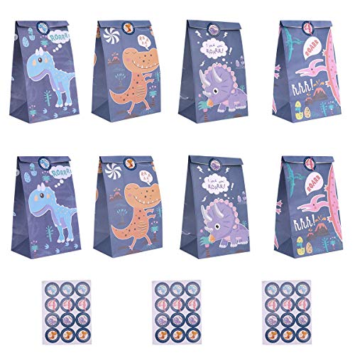 Ulikey 32Stk Dinosaurier Papiertüten, Dino Geschenktüten zum Befüllen mit 32 Aufkleber, Dino Tüten Papier Geschenk Candy…
