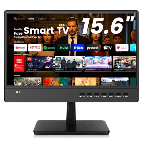 othoig 15.6 Inch Small Smart TV Full HD 1080P IPS,Compact Flat Screen Smart TV with Built-in APP,Digital ATSC Tuner,HDMI/USB/VGA Inputs,12V Car Charger Small Smart tv for Kitchen,Bedroom,RVs,Camper