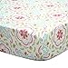 Gia Floral Fitted Crib Sheet - Coral Pink, Aqua, Green Damask - 100% Cotton
