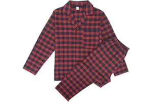 YUSHOW Mens Flannel Pajamas Set Cotton Plaid Pjs Button Down Warm Soft Lounge Sleepwear Top & Pj Pants with Pockets